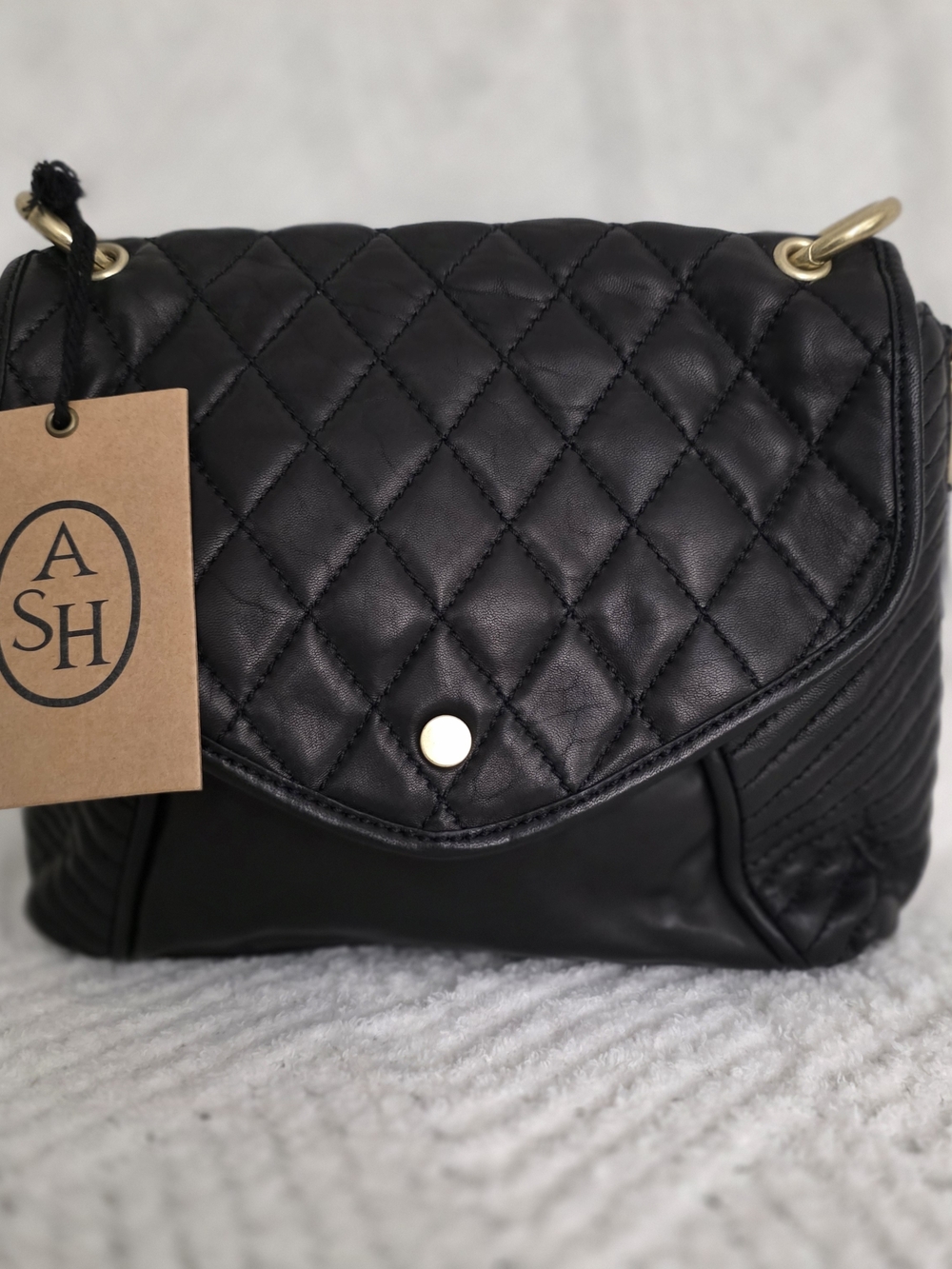 ASH Black Quilted Leather Crossbody with Gold-Tone Accents